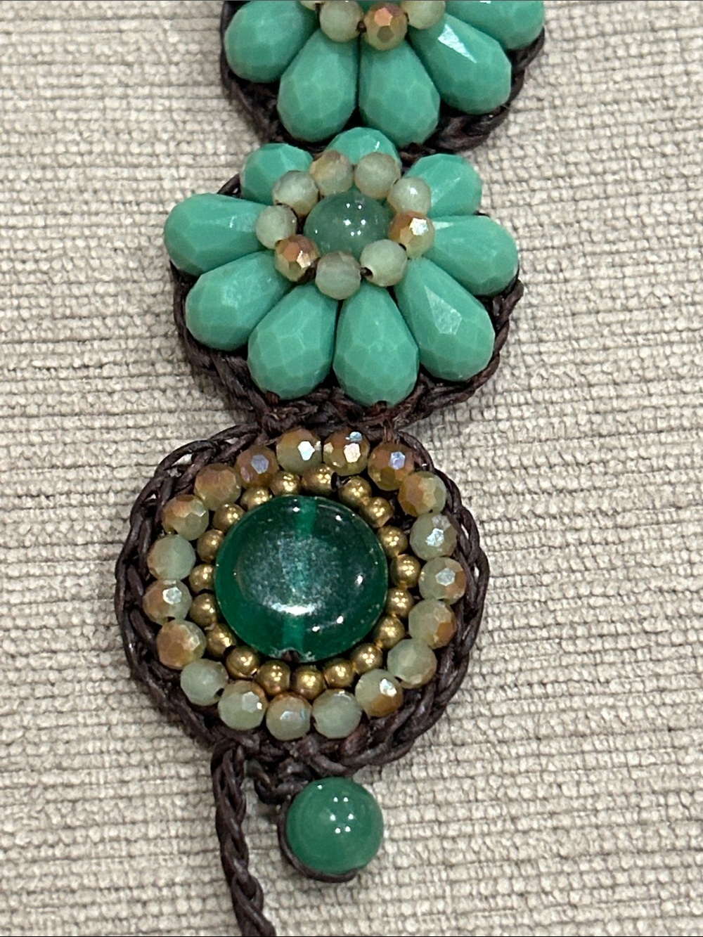 Green glass Beaded Floral Bracelet - Women's Jewelry image 2